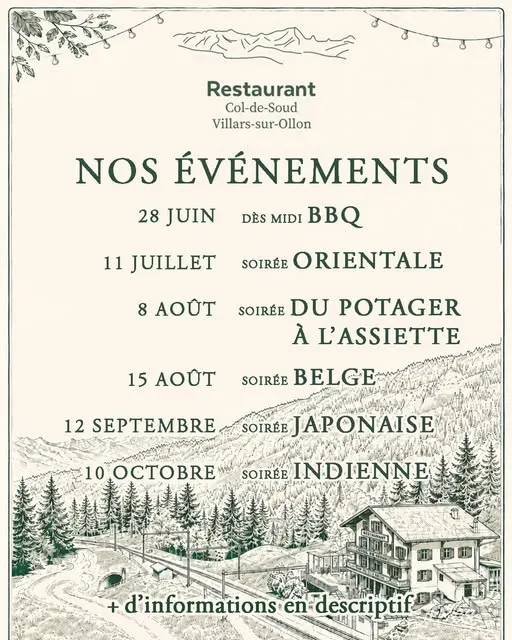L’été s’annonce gourmand, festif... et un peu voyageur au Restaurant du Col-de-Soud 🌿⛰️