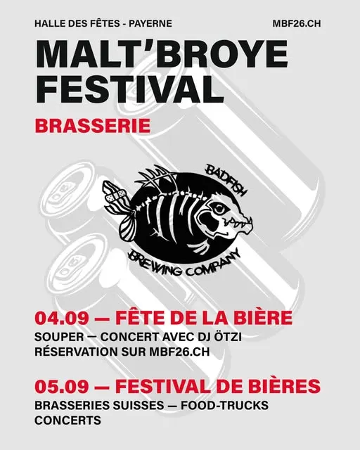BadFish Brewing Company sera présente le samedi 5 septembre au Malt'Broye Festival, à la...