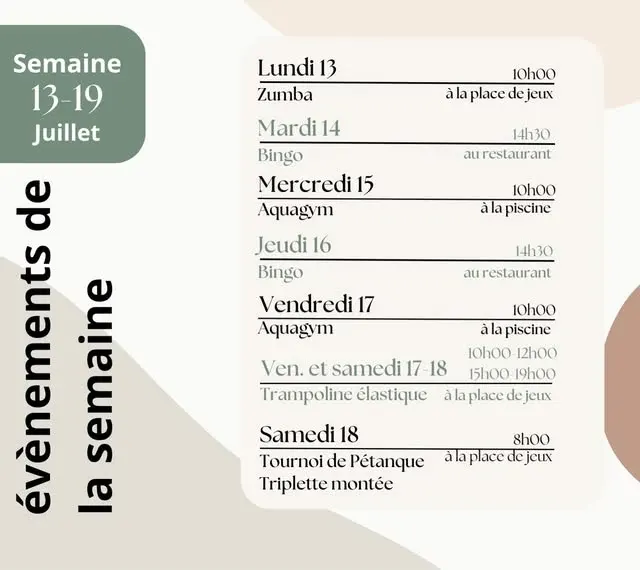 Activité de la semaine du 13-19 juillet🏊☀️