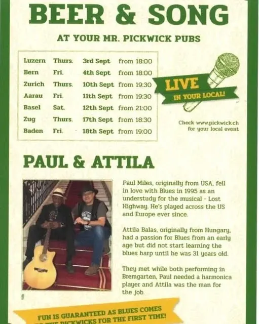 3rd Sept 2026 Beer and Song in Pickwick Luzern🎸🍺🎼