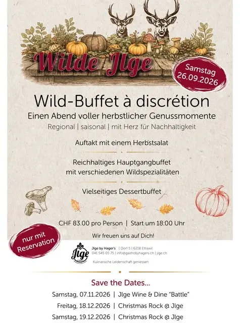 Am Samstag, 26. September findet bei uns die «Wilde Jlge», ein herbstliches...