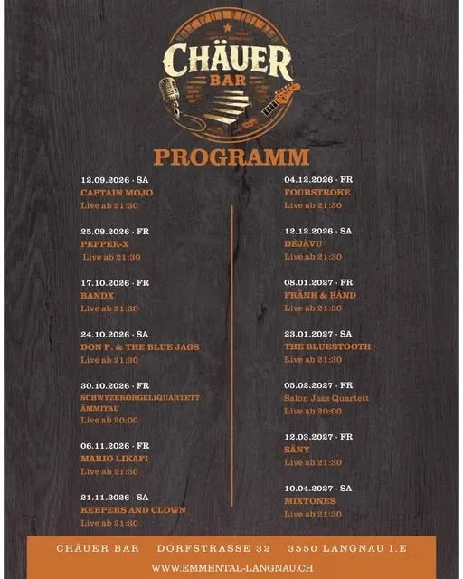 🎶 Das Chäuer Bar Programm 2026/2027 ist da! 🍻