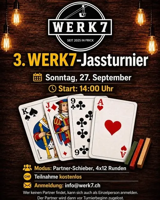 ♠️♥️♣️♦️ Im September findet die dritte Ausgabe unseres WERK7-Jassturniers statt!