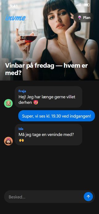 invme-skærm: date — planen ”Vinbar på fredag”