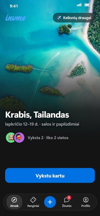 invme ekranas: kelionės draugai išvykai į Krabį