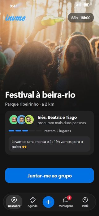 Ecrã do invme: um grupo para um festival junto ao rio procura mais duas pessoas