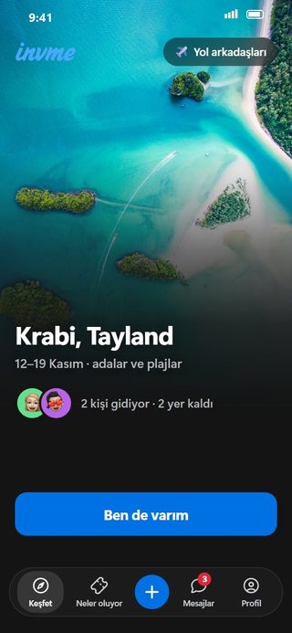invme ekranı: Krabi gezisi için yol arkadaşları
